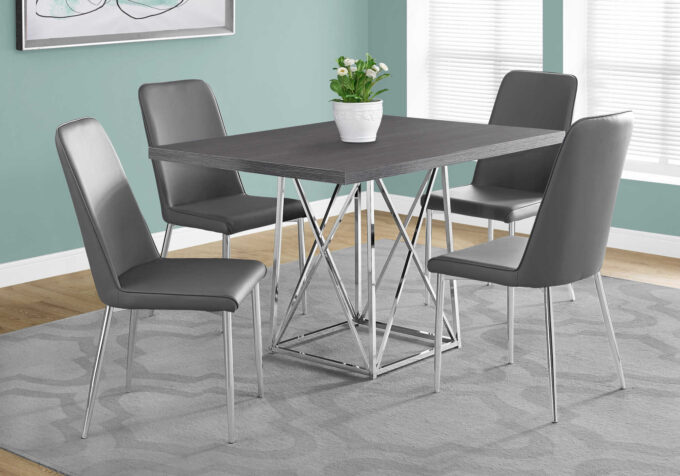 DINING TABLE - 36"X 48" / GREY / CHROME METAL - Image 2