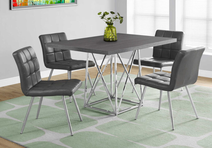 DINING TABLE - 36"X 48" / GREY / CHROME METAL - Image 4