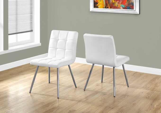 DINING CHAIR - 2PCS / 32"H / WHITE LEATHER-LOOK / CHROME