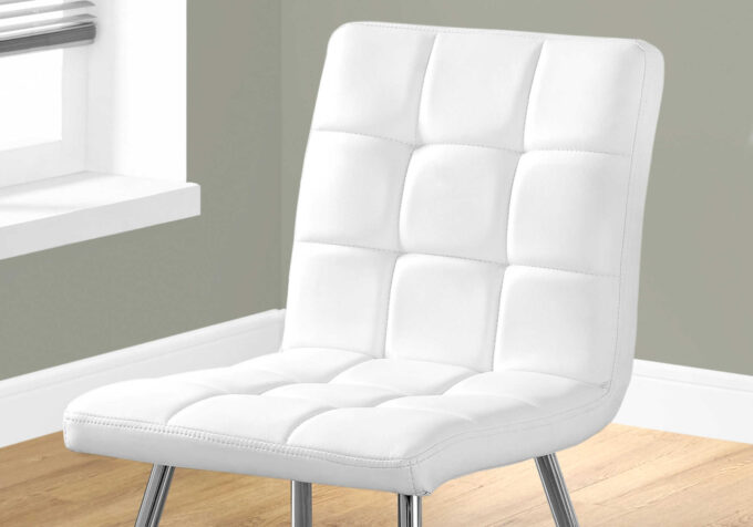 DINING CHAIR - 2PCS / 32"H / WHITE LEATHER-LOOK / CHROME - Image 2