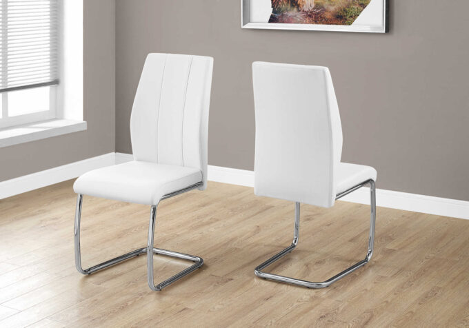 DINING CHAIR - 2PCS / 39"H / WHITE LEATHER-LOOK / CHROME