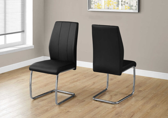 DINING CHAIR - 2PCS / 39"H / BLACK LEATHER-LOOK / CHROME