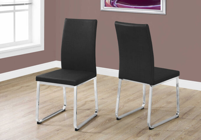 DINING CHAIR - 2PCS / 38"H / BLACK LEATHER-LOOK / CHROME