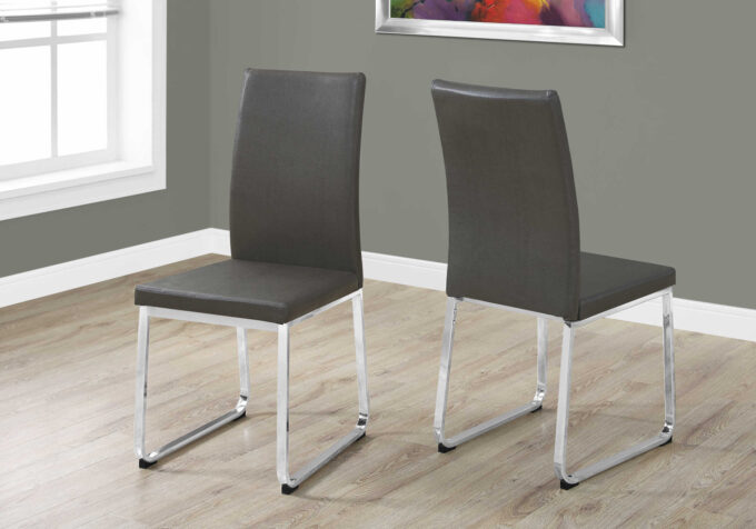 DINING CHAIR - 2PCS / 38"H / GREY LEATHER-LOOK / CHROME