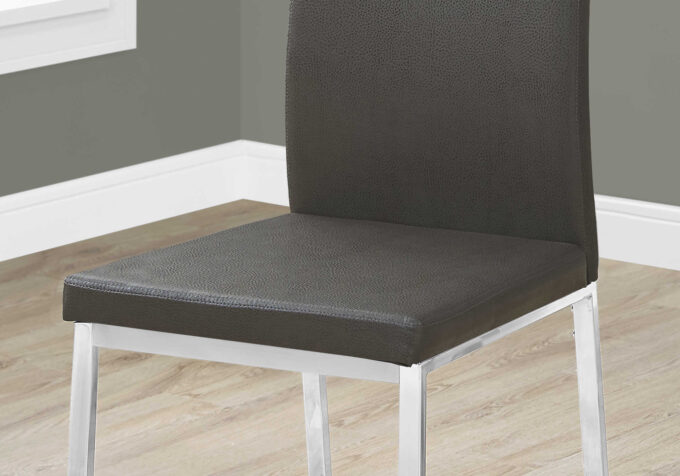 DINING CHAIR - 2PCS / 38"H / GREY LEATHER-LOOK / CHROME - Image 3