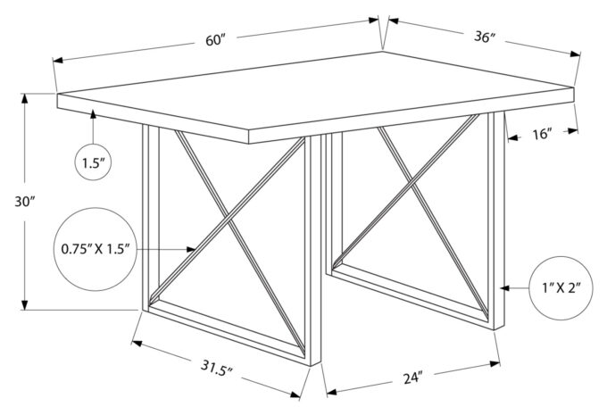 DINING TABLE - 36"X 60" / DARK TAUPE / BLACK METAL - Image 8