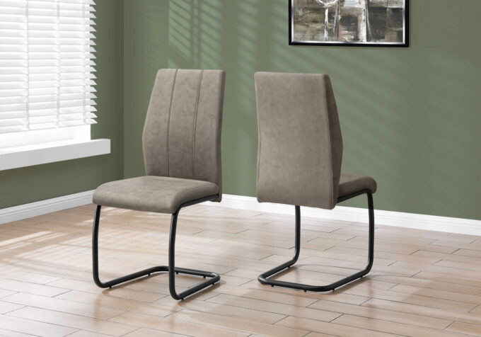 DINING CHAIR - 2PCS / 39"H / TAUPE FABRIC / BLACK METAL