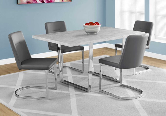 DINING TABLE - 36"X 60" / GREY CEMENT / CHROME METAL - Image 5