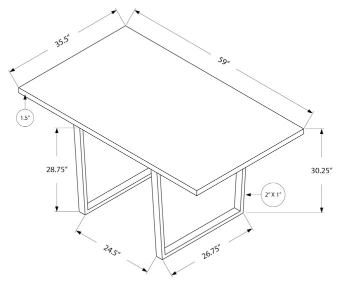 DINING TABLE - 36"X 60" / GREY / CHROME METAL - Image 9