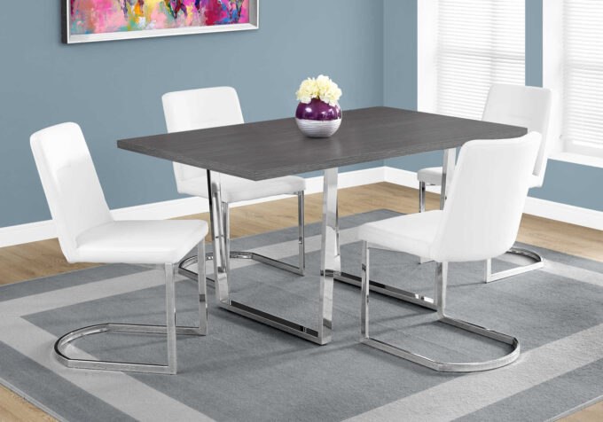 DINING TABLE - 36"X 60" / GREY / CHROME METAL