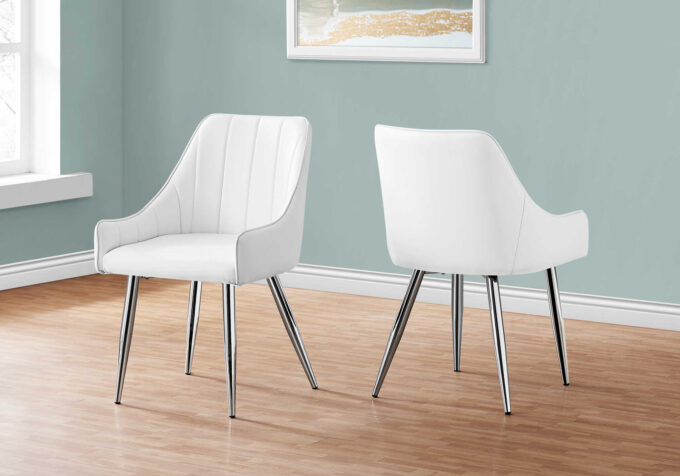 DINING CHAIR - 2PCS / 33"H / WHITE LEATHER-LOOK / CHROME