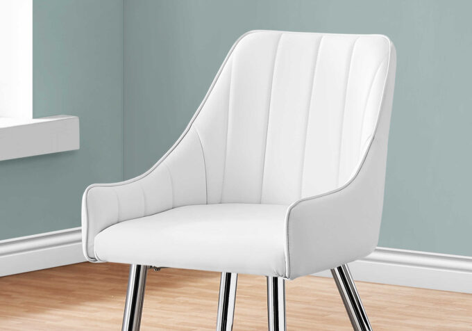 DINING CHAIR - 2PCS / 33"H / WHITE LEATHER-LOOK / CHROME - Image 3