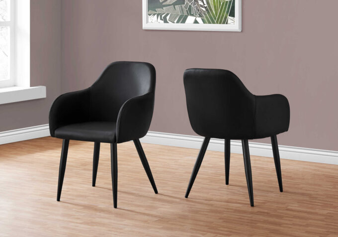 DINING CHAIR - 2PCS / 33"H / BLACK LEATHER-LOOK / BLACK