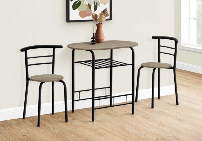 DINING SET - 3PCS SET / DARK TAUPE TOP / BLACK METAL