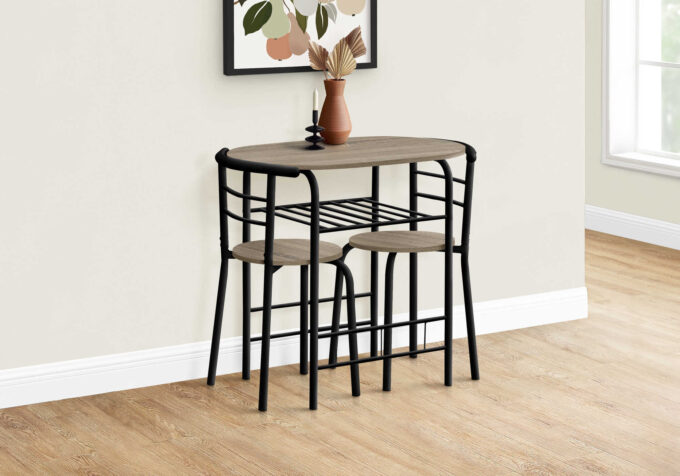 DINING SET - 3PCS SET / DARK TAUPE TOP / BLACK METAL - Image 3