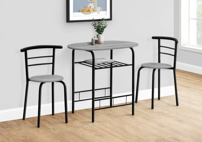 DINING SET - 3PCS SET / GREY TOP / BLACK METAL