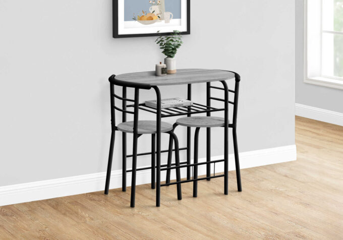 DINING SET - 3PCS SET / GREY TOP / BLACK METAL - Image 3