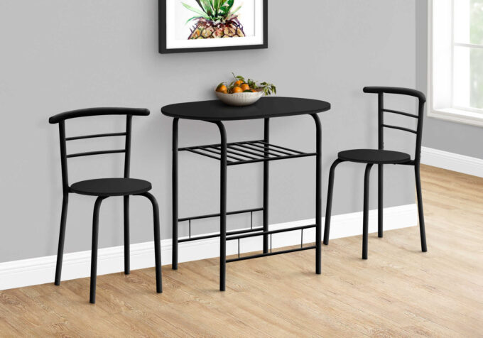 DINING SET - 3PCS SET / BLACK TOP / BLACK METAL