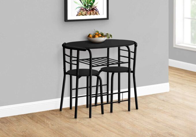 DINING SET - 3PCS SET / BLACK TOP / BLACK METAL - Image 2