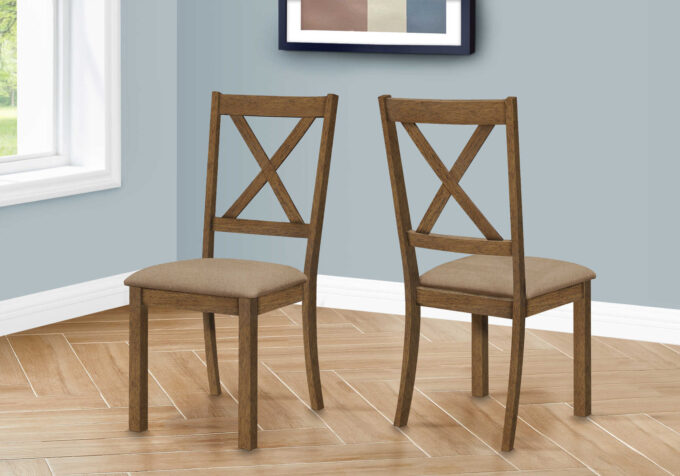 DINING CHAIR - 2PCS / 40"H BROWN WALNUT / BEIGE FABRIC