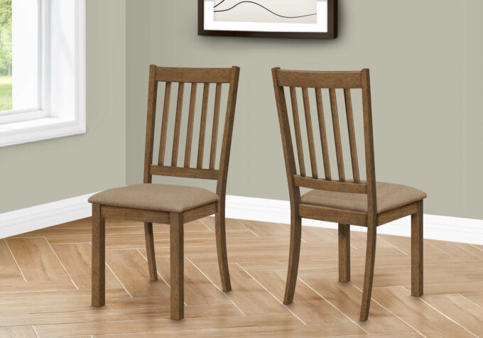 DINING CHAIR - 2PCS / 40"H BROWN WALNUT / BEIGE FABRIC