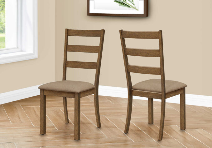 DINING CHAIR - 2PCS / 40"H BROWN WALNUT / BEIGE FABRIC