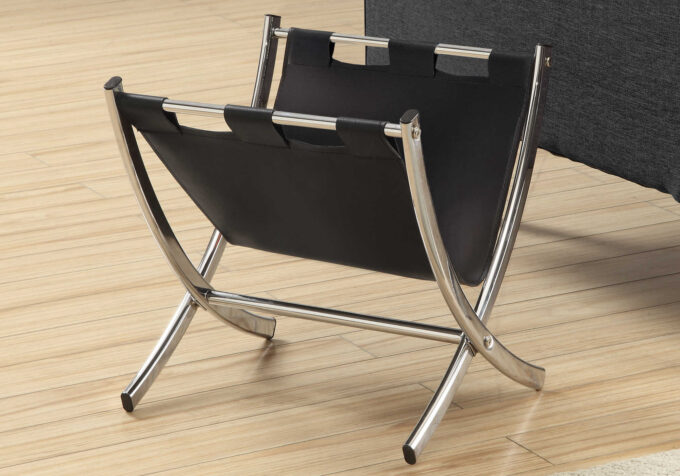 MAGAZINE RACK - BLACK LEATHER-LOOK / CHROME METAL - Image 3