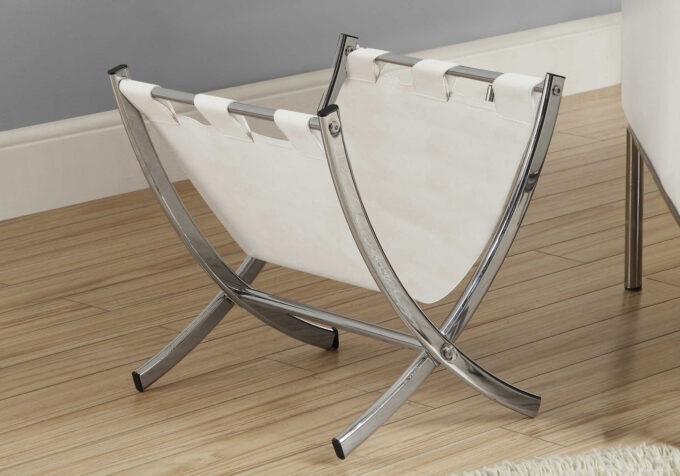 MAGAZINE RACK - WHITE LEATHER-LOOK / CHROME METAL - Image 3