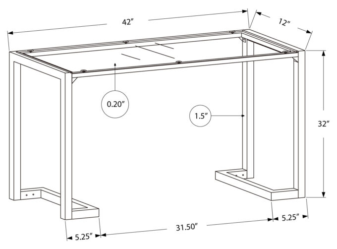 ACCENT TABLE - 42"L / BLACK / TEMPERED GLASS HALL CONSOLE - Image 5