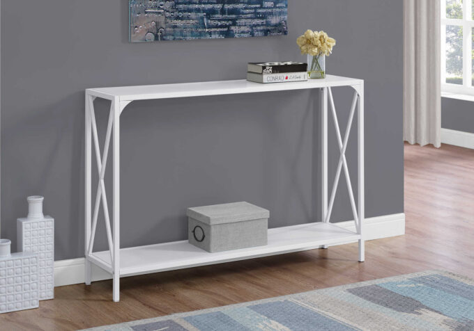 ACCENT TABLE - 48"L / WHITE / WHITE METAL HALL CONSOLE