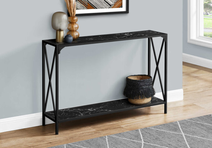 ACCENT TABLE - 48"L / BLACK MARBLE / BLACK HALL CONSOLE - Image 2