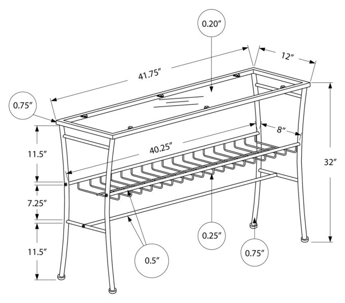 ACCENT TABLE - 42"L / SILVER /TEMPERED GLASS HALL CONSOLE - Image 5