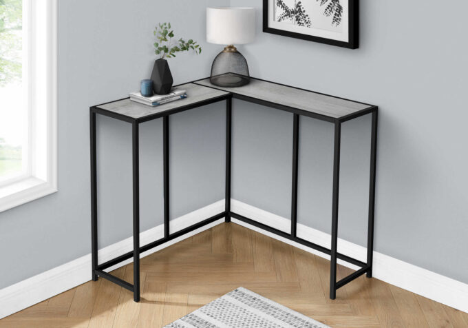 ACCENT TABLE - 36"L / GREY / BLACK CORNER CONSOLE