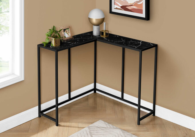 ACCENT TABLE - 36"L / BLACK MARBLE / BLACK CORNER CONSOLE