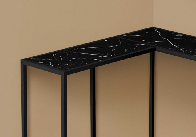 ACCENT TABLE - 36"L / BLACK MARBLE / BLACK CORNER CONSOLE - Image 4