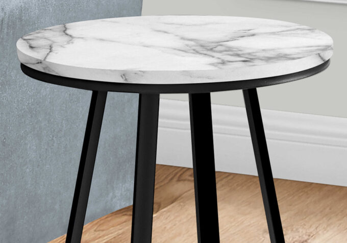 ACCENT TABLE - 22"H / WHITE MARBLE / BLACK METAL - Image 3