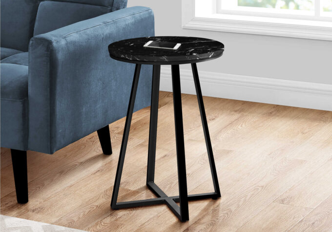 ACCENT TABLE - 22"H / BLACK MARBLE / BLACK METAL