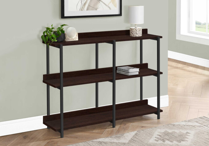 ACCENT TABLE - 48"L / ESPRESSO / BLACK METAL HALL CONSOLE