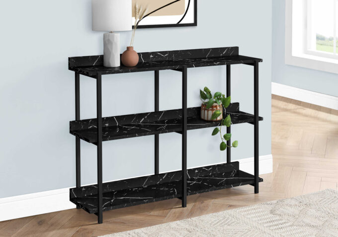 ACCENT TABLE - 48"L / BLACK MARBLE / BLACK METAL CONSOLE