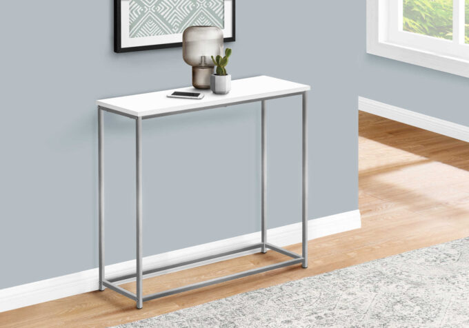 ACCENT TABLE - 32"L / WHITE / SILVER METAL CONSOLE - Image 2