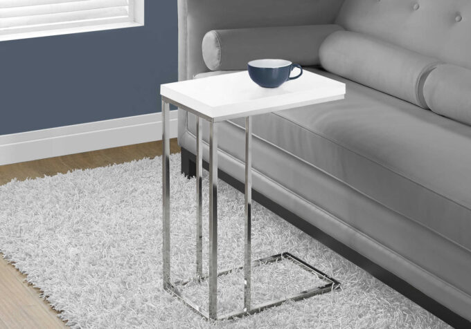 ACCENT TABLE - GLOSSY WHITE WITH CHROME METAL