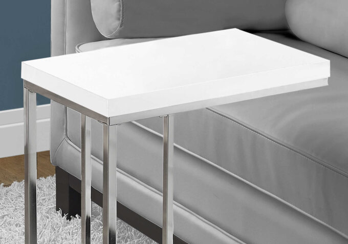 ACCENT TABLE - GLOSSY WHITE WITH CHROME METAL - Image 3