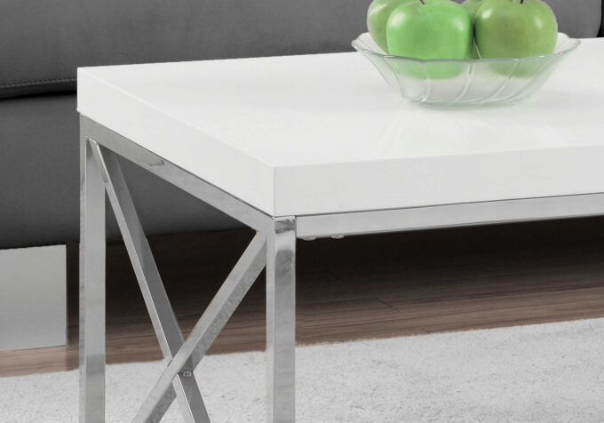 COFFEE TABLE - GLOSSY WHITE WITH CHROME METAL - Image 3