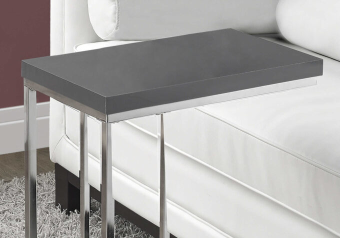 ACCENT TABLE - GLOSSY GREY WITH CHROME METAL - Image 4