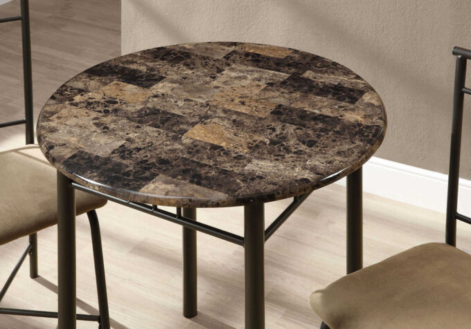 DINING SET - 3PCS SET / ESPRESSO MARBLE / BRONZE METAL - Image 3