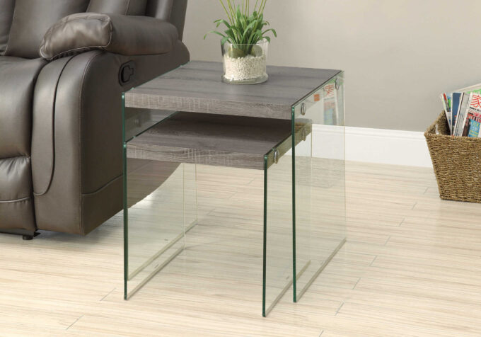 NESTING TABLE - 2PCS SET / DARK TAUPE / TEMPERED GLASS