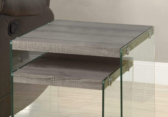 NESTING TABLE - 2PCS SET / DARK TAUPE / TEMPERED GLASS - Image 3