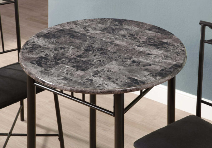 DINING SET - 3PCS SET / GREY MARBLE / CHARCOAL METAL - Image 3