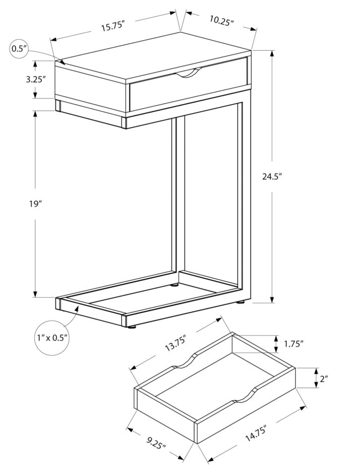 ACCENT TABLE - ESPRESSO / BLACK METAL WITH A DRAWER - Image 5