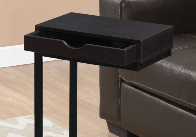 ACCENT TABLE - ESPRESSO / BLACK METAL WITH A DRAWER - Image 4